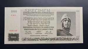 Bohemia & Moravia 5000 Korun 1942 Specimen Unc Relief - Picture 1 of 2