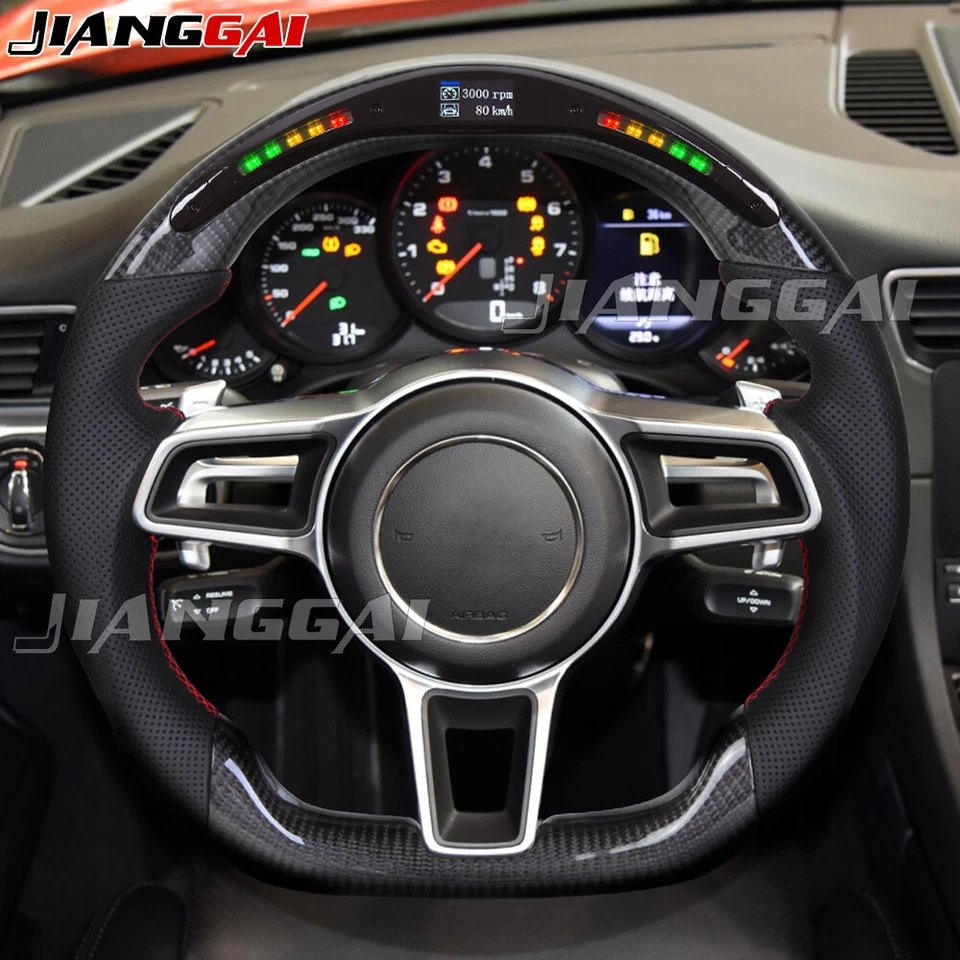 Real Carbon Fiber LED Steering Wheel for 2014+ Porsche Cayenne Macan 911 718 - Image 1 of 4