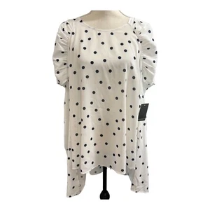 Eloquii Top Womens 24 White Black Polka Dot Chiffon Asymmetrical Tunic Office - Picture 1 of 9