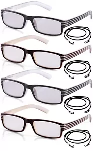 Paquete de 4 pares de gafas de lectura marco pequeño lectura rectangular con cuerdas - Imagen 1 de 3
