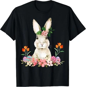 Easter Bunny Flower Headband Rabbit Easter Happy Easter T-Shirt Hoodie - Picture 1 of 17