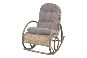 Rattan-Schaukelstuhl Grau inkl. Kissen Farbe braun Schwingstuhl Schaukelsessel - Bild 1 von 3