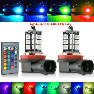 16Color RGB H11/H8/H9 LED Bulbs w/ Wireless IR Remote For Fog Light Driving Lamp