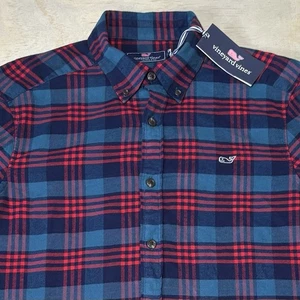 Vineyard Vines Herren M türkis/rot Flanell kariert Wal Hemd klassisch Stretch - NEU - Bild 1 von 8