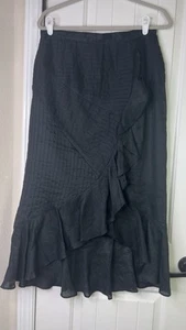 Linen Women’s Black Skirt Ruffles Pleats Hi Low Chambray Mermaid Whimsy Goth - Picture 1 of 12