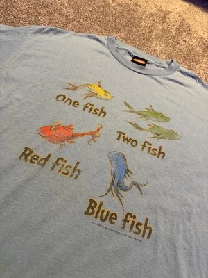 Vintage 2007 Dr. Seuss One Two Red Blue Fish T-Shirt XL Blue Cartoon Graphic Tee - Image 1 of 4