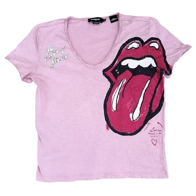 Camiseta Desigual Mujer Gráfica Algodón Talla M Cuello en V Rolling Stones Estrás Foto 1 de 4