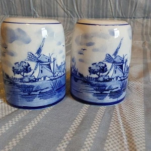 Mulini a vento vintage Delft blu bianco e blu dipinti a mano sale e pepe - Foto 1 di 9