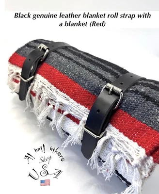 Rollo de manta de cuero genuino negro / correa enrollable de cama con una manta (rojo) Foto 1 de 4