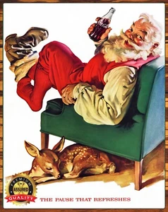 Coca-Cola - Santa - 1940s - The Pause That Refreshes - Metal Sign 11 x 14 - Picture 1 of 4
