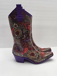 Corky's Rodeo Rain Boots Womens Sz 7 Western Style Boots Purple Paisley 