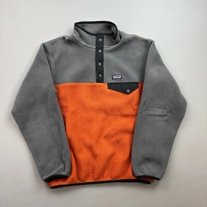 Patagonia Synchilla Snap T Jacket Boys Large Orange Gray 1/4 Snap Fleece 65572 - Picture 1 of 15