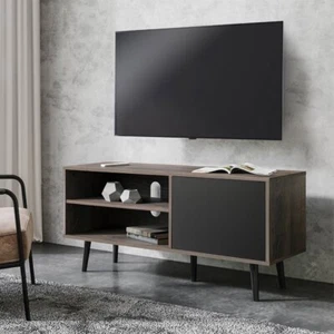 WAMPAT Mid Century Wood TV Stand with Storage for TVs up to 55 " Black/Gray - Picture 1 of 6