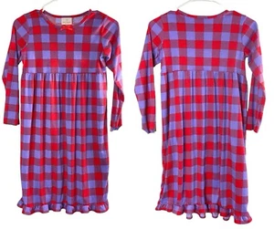 HANNA ANDERSON Girls Flannel Nightgown Size 130/8 Checker Purple Red 92-20 - Picture 1 of 11