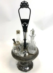 18" Antique Meriden Quadruple Quad Silver Plate Britannia Lazy Susan Cruet Caddy - Picture 1 of 12