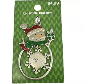 Snowman Personalized Henry Collectable Silver Christmas Ornament - Picture 1 of 4