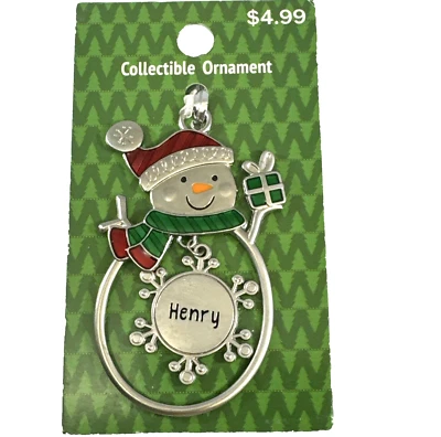 Snowman Personalized Henry Collectable Silver Christmas Ornament - Image 1 of 4