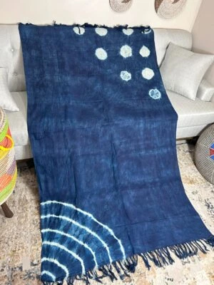 Authentic African Mudcloth Indigo Textile Boho Shibori Tie Dye Blanket Throw - Image 1 of 4