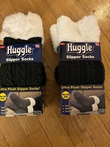 2 pair Huggle Fleece Slipper Crew Socks with Non-Slip Grips Unisex, Gray Grey - Picture 1 of 3
