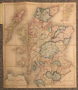 Betts's Road & Railroad Map Of Scotland Antique 1853 Nice Color & Binding 26X30
