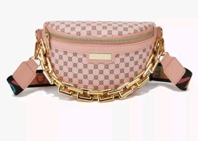 Riñonera Y2k Rosa Bolso Cinturón Love Logo Lona Correa Cadena Geométrica Pequeña Nueva sin Etiquetas Foto 1 de 4