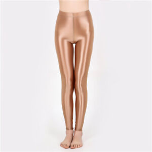 Women Sexy Glitter Yoga Leggings Satin Glossy Opaque Super Shiny Stretchy Pants