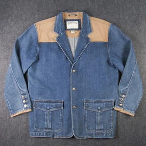Giacca blazer uomo Orvis 44 denim cappotto blu beige tela orlo spalle - Foto 1 di 18