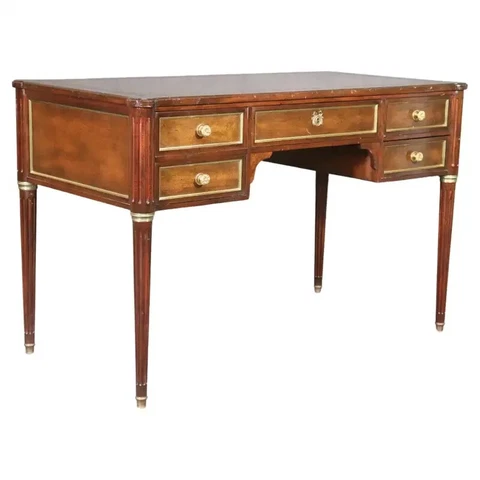 Fine Quality French Directore Louis XVI Style Leather Top Faux Partners Desk Cover
