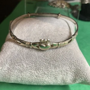 925 Silver Irish Claddagh Adjustable Bracelet B139 7” - Picture 1 of 12