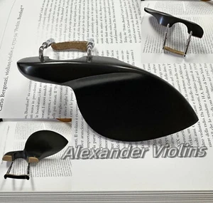 Mentón para violín de madera de ébano de alto nivel tamaño 4/4 con abrazadera plateada, HECHO EN ALEMANIA - Imagen 1 de 6