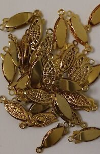 40 Gold Plated Brass Fish Hook Clasps Filigree Horse Eye Oval Fishhook 20x6mm