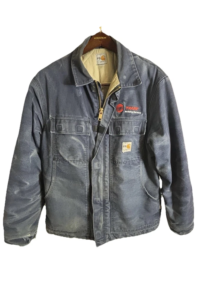 Chaqueta Abrigo Carhartt FR Edredón Forrado Para Hombres L Azul Resistente al Llama Gato 4 Envejecido Foto 1 de 4