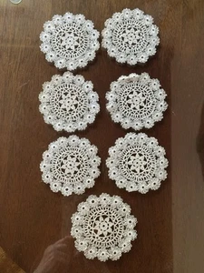 Set Of 7 Antique Ecru Lace Doilies Small 3.25” Intricate Delicate - Picture 1 of 10