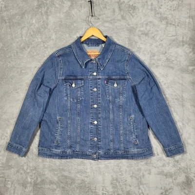 Chaqueta Levi Denim Mujer 3X Azul Jean Botón Delantero Camionero Abrigo Foto 1 de 4