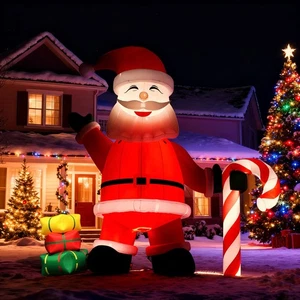8M Giant Christmas Inflatable Santa Claus with Light & Cindy Cane & Gift Boxes - Picture 1 of 10