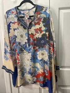 Women’s Johnny Was 100% Silk Oversized Embroidered Shirt Size Large - Picture 1 of 15