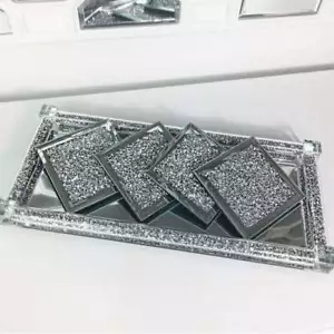 4er Set quadratische verspiegelte zerkleinerte Kristall UNTERSETZER funkelnder Tisch Diamant UK - Bild 1 von 3