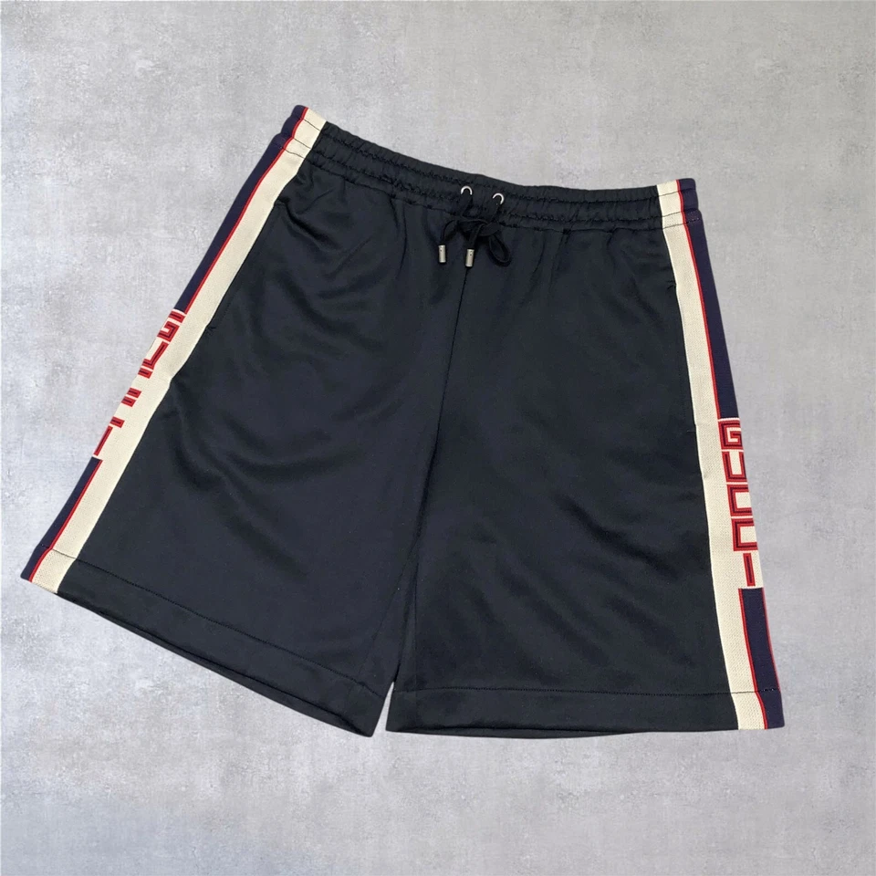 Gucci GG Side Logo Webbing Trimmed Technical Jersey Shorts Black Size M - Image 1 of 4