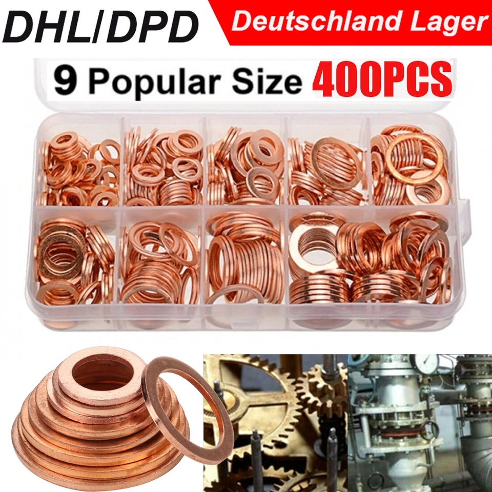 400 Kupferringe Dichtring Ringe Sortiment Set Kupfer Dichtungen Ölablaßschrauben - Bild 1 von 4
