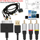 RCA Composite AV Video To TV USB Charger Black Cable For iPhone 3/4 iPad 2 3 UK