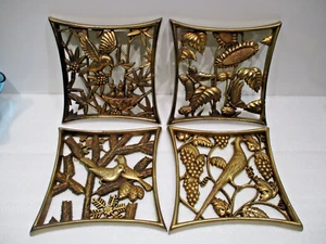 Vintage Burwood Products Mid Century Modern Birds Butterflies Gold Set 4 MCM - Picture 1 of 14