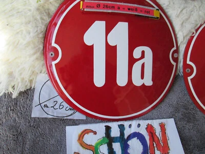 Runde Hausnummer Ø 26 cm weiß/Rot Emaille 11a, 12a, 13a, 14a, 15a 16a, 17a, 18a, - Image 1 of 4