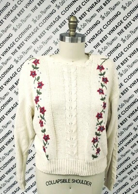 SUÉTER JERSEY LIZ WEAR VINTAGE COTTAGECORE AÑOS 80 TALLA M Crema Bordado Floral Foto 1 de 4