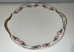 Vintage Limoges serving platters pink roses, handpainted gold - Picture 1 of 10