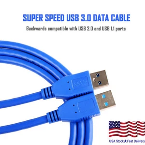 New USB 3.0 Male to Male Cable Cord for Data Transfer Hard Drive Blue 2FT - Picture 1 of 11