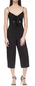 Michael Kors Sz Small Tie Front Black Crepe Jumpsuit Silver Chain Strap $155 - Picture 1 of 6