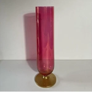 Vintage Rainbow Glass Co Cylinder Vase Cranberry Red Iridescent MCM 10.5 inches - Picture 1 of 10