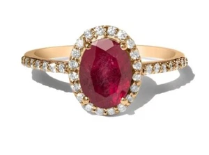1.20ct Diamante Redondo Natural 14k Oro Amarillo con Rubí Boda Anillo de Cóctel - Imagen 1 de 6