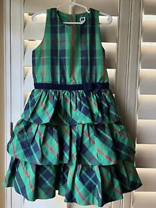 Janie And Jack Green Holiday Christmas Green Navy Plaid Dress Size 7  