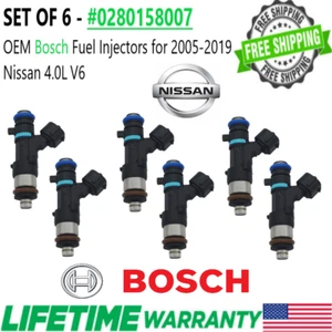 GENUINE Bosch SET of 6 Fuel Injectors for 2005-2019 Nissan 4.0L V6 #0280158007 - Picture 1 of 4